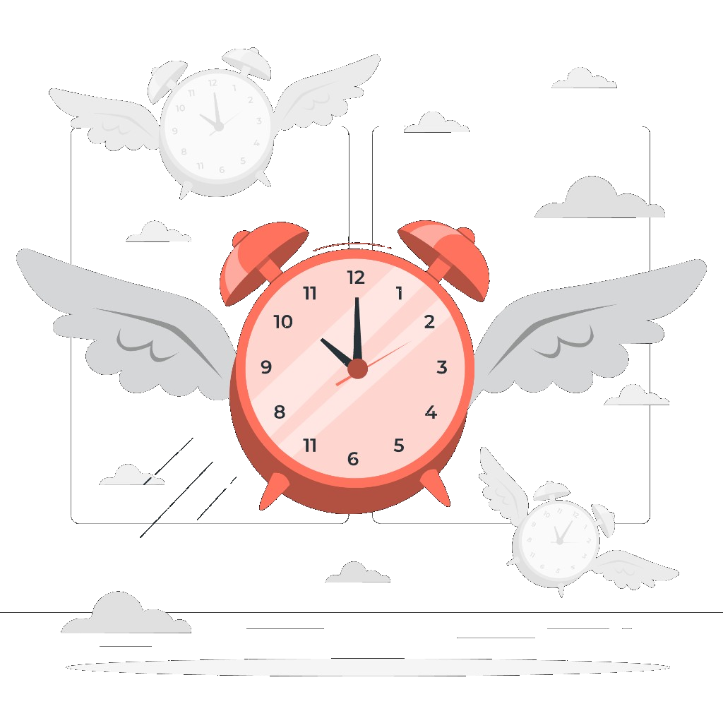 Illustration of a clock with wings, representing delivery timing on a customer scorecard